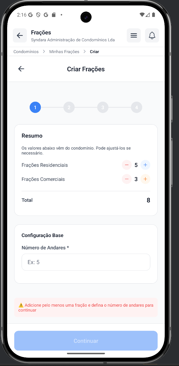 Frações Mobile - Configuração