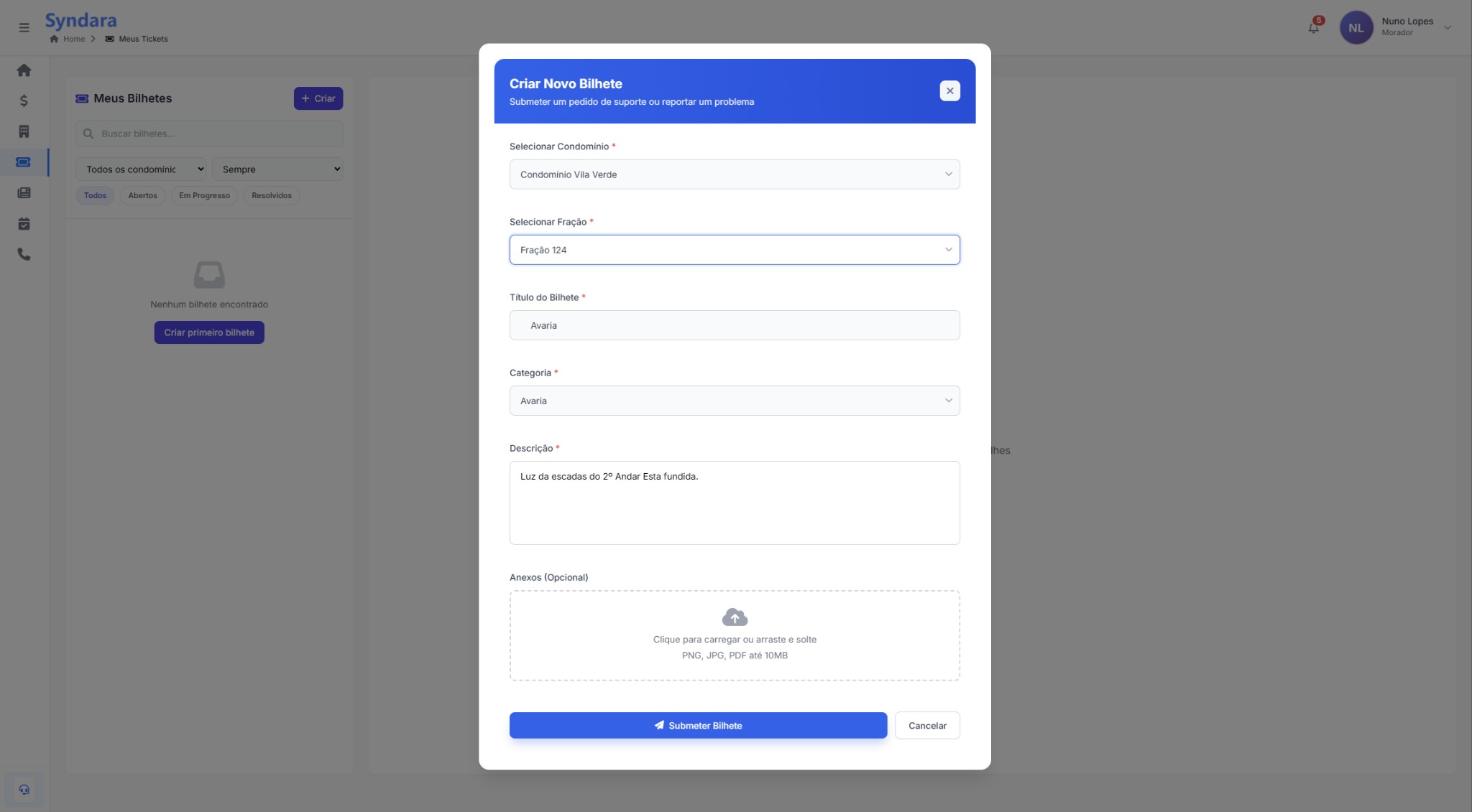 Meus Tickets Web - Criar bilhete